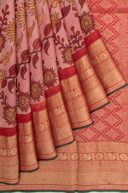 Kanchipuram Silk Kalamkari Pink Saree