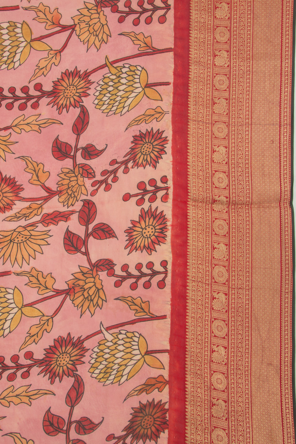 Kanchipuram Silk Kalamkari Pink Saree