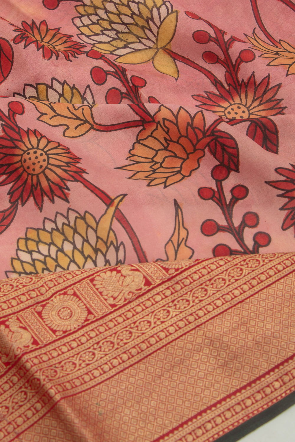 Kanchipuram Silk Kalamkari Pink Saree