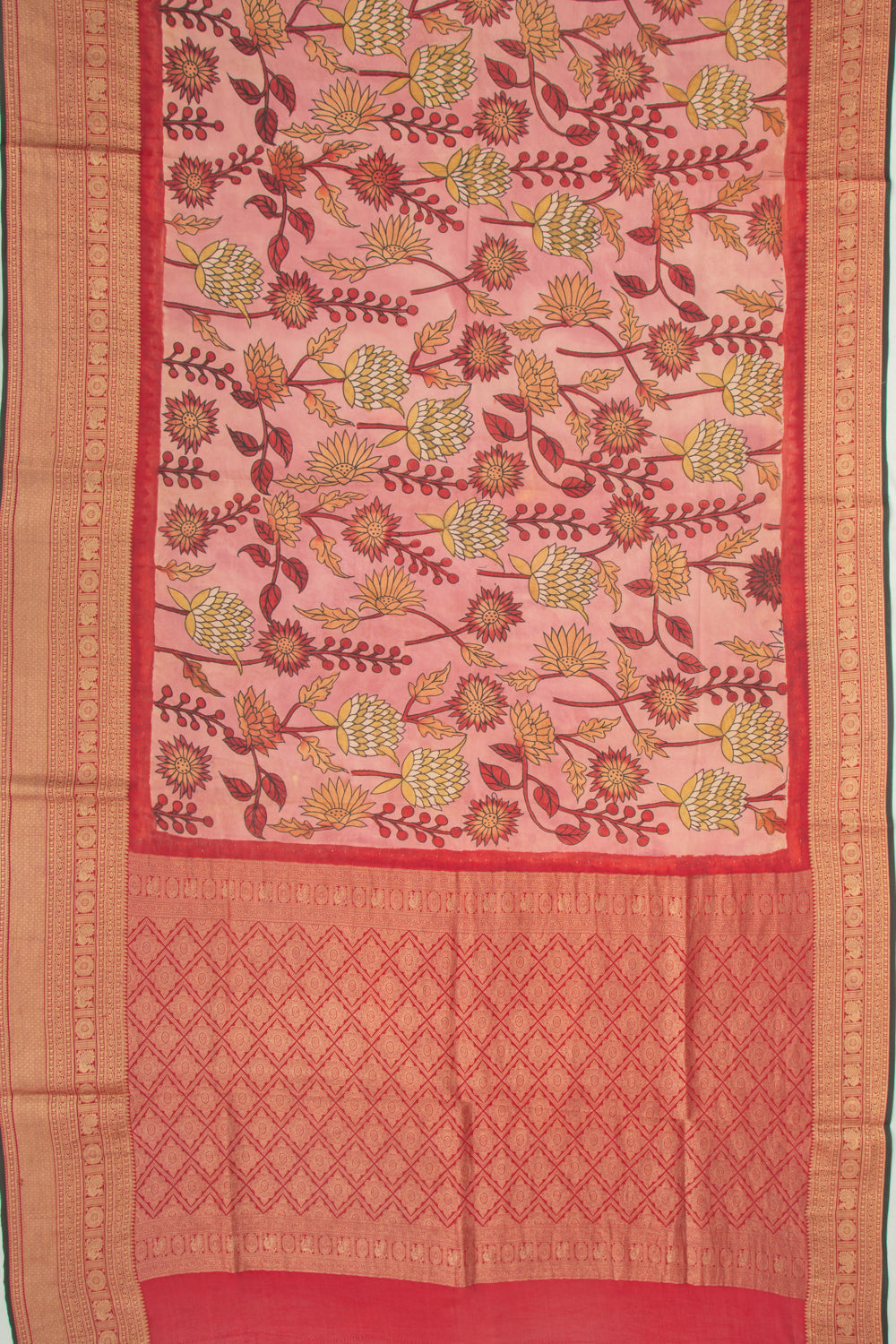 Kanchipuram Silk Kalamkari Pink Saree