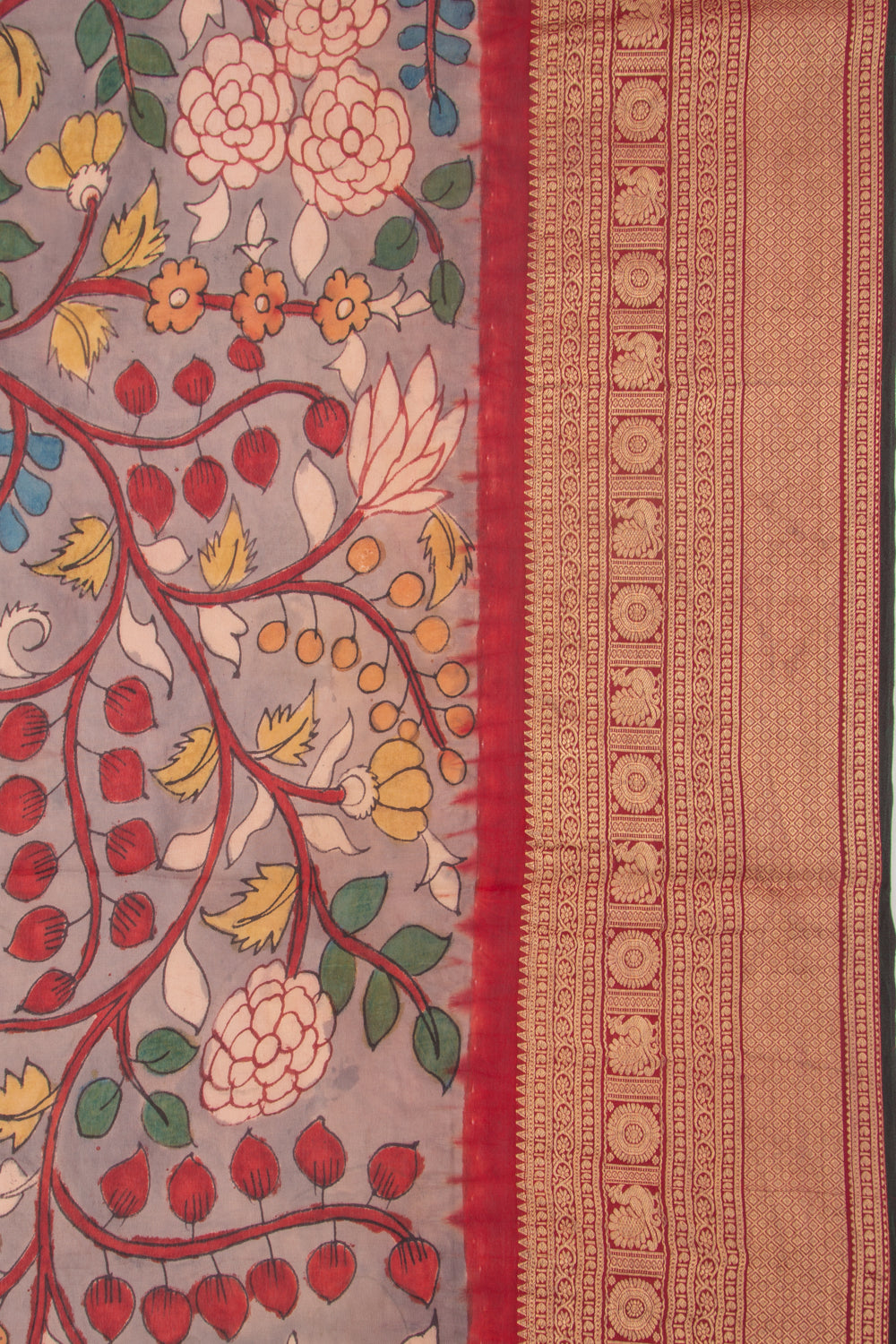 Kanchipuram Silk Kalamkari Grey Saree