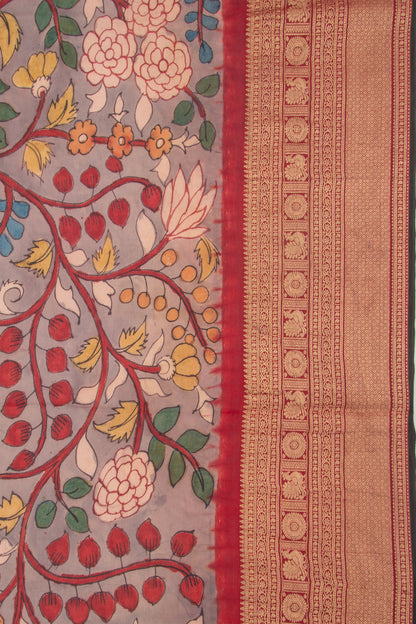 Kanchipuram Silk Kalamkari Grey Saree