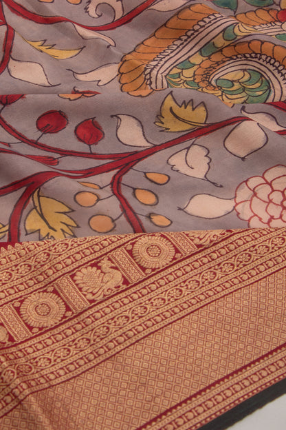 Kanchipuram Silk Kalamkari Grey Saree