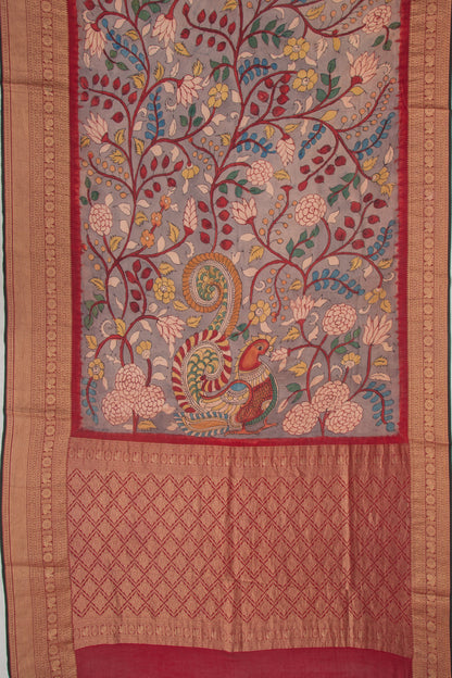 Kanchipuram Silk Kalamkari Grey Saree
