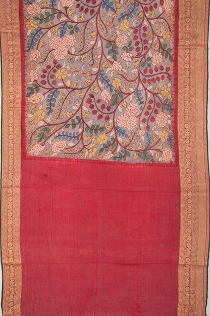 Kanchipuram Silk Kalamkari Grey Saree