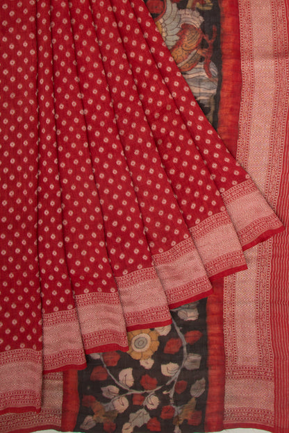 Tussar Brocade Red Saree