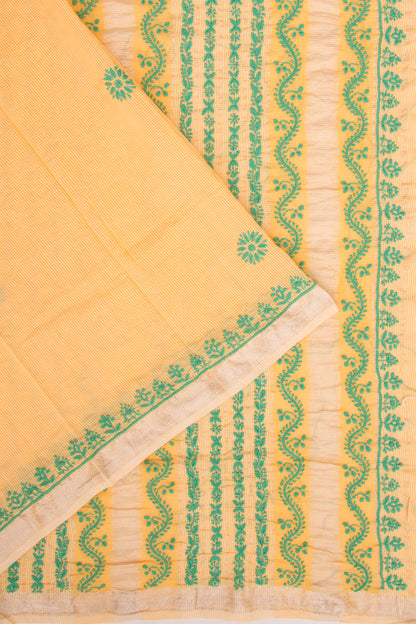 Maheshwari Silk Checks And Chikankari Butta Pastel Orange Saree