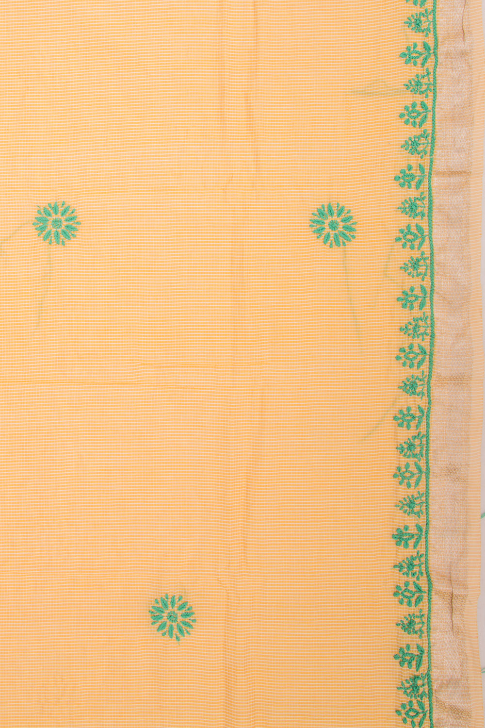 Maheshwari Silk Checks And Chikankari Butta Pastel Orange Saree
