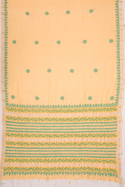 Maheshwari Silk Checks And Chikankari Butta Pastel Orange Saree