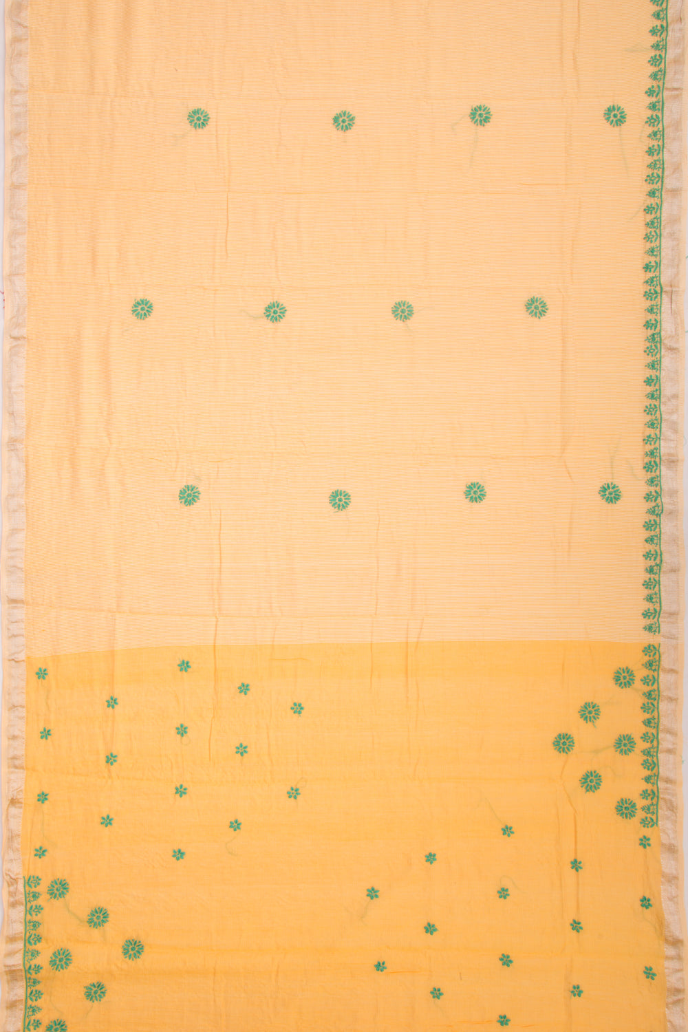 Maheshwari Silk Checks And Chikankari Butta Pastel Orange Saree