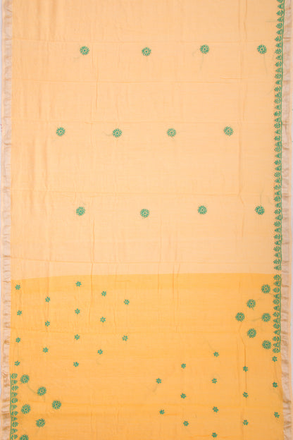 Maheshwari Silk Checks And Chikankari Butta Pastel Orange Saree