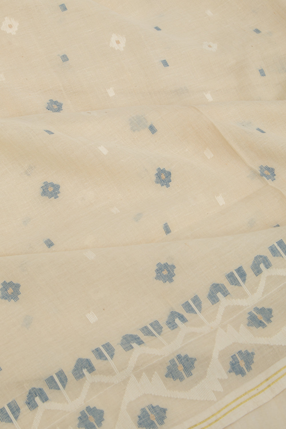 Dhakai Muslin Jamdani Butta Cream Saree