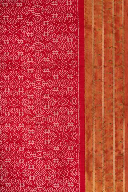 Pochampally Silk Ikat Red Saree With Paithani Inspired Border