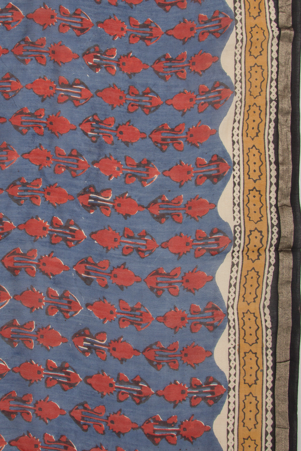 Chanderi Cotton Floral Printed Blue Saree