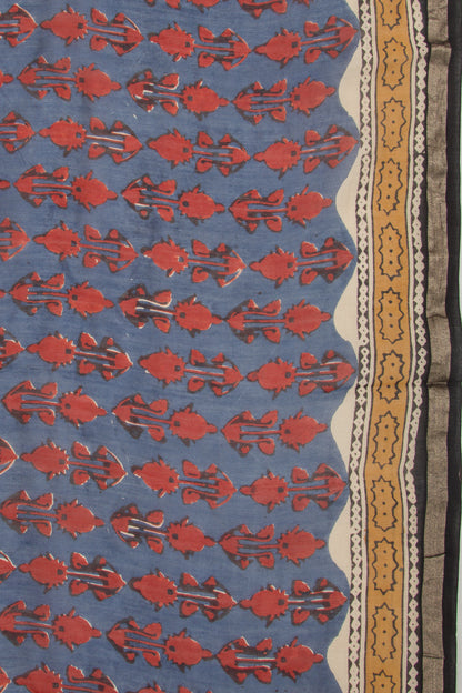 Chanderi Cotton Floral Printed Blue Saree