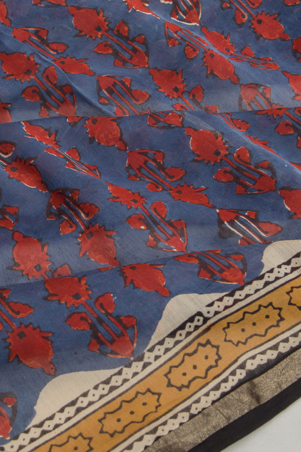 Chanderi Cotton Floral Printed Blue Saree
