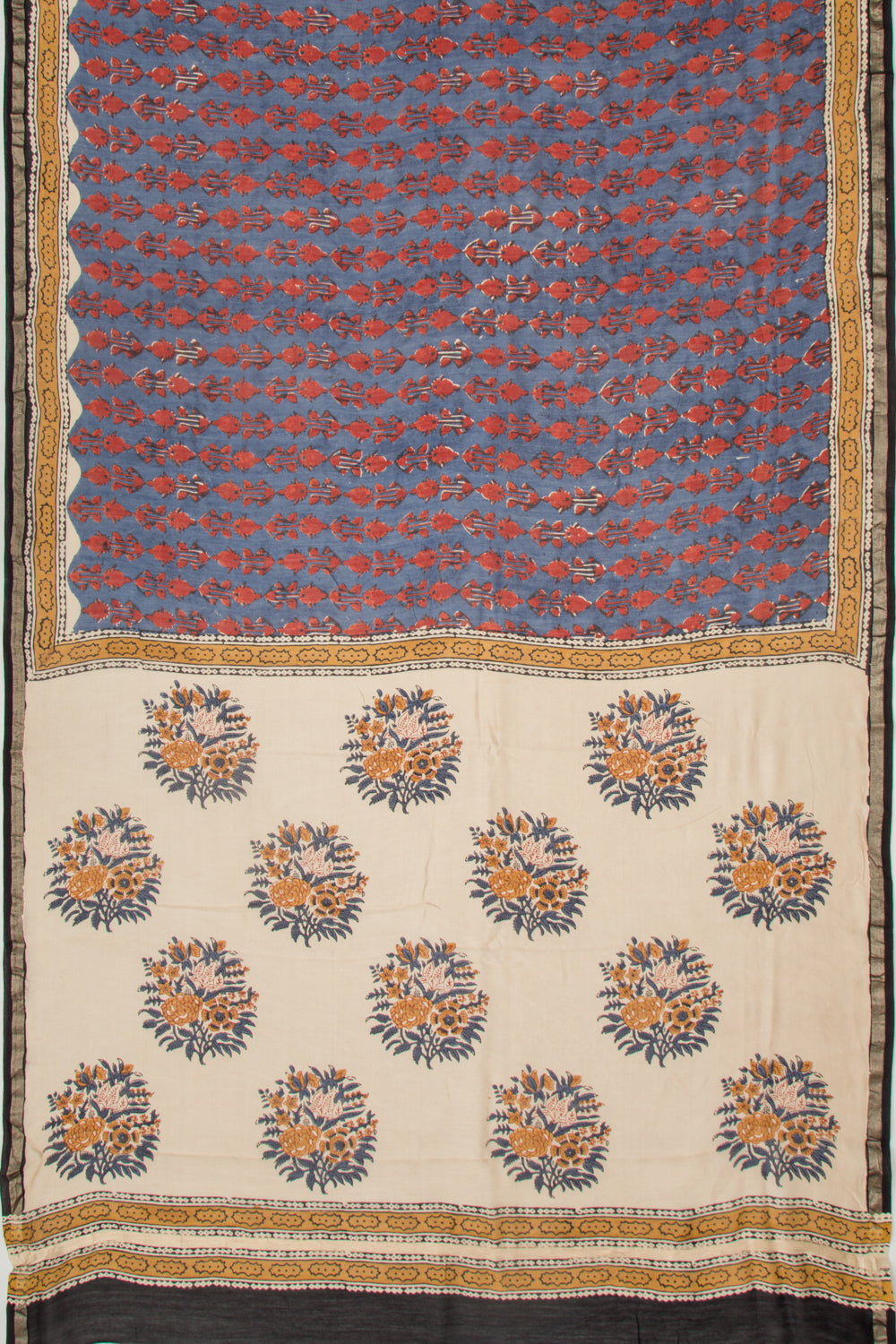 Chanderi Cotton Floral Printed Blue Saree