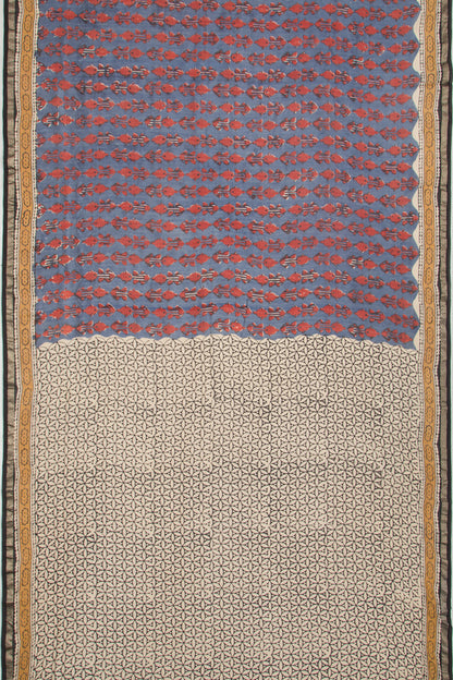 Chanderi Cotton Floral Printed Blue Saree