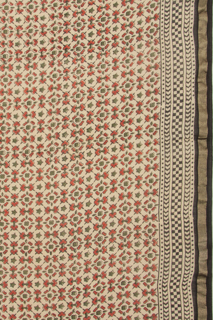 Chanderi Cotton Floral Printed Cream Saree