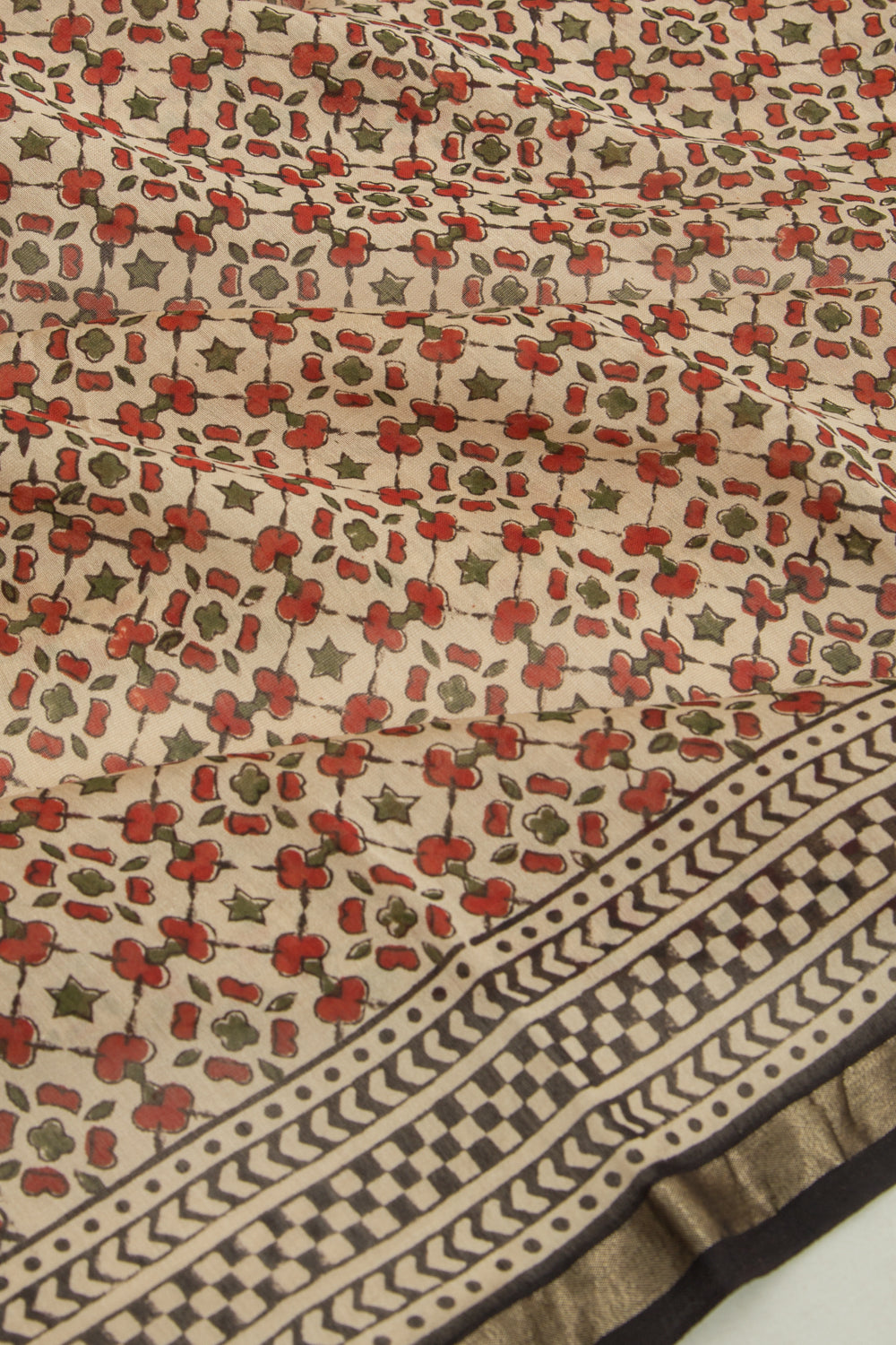 Chanderi Cotton Floral Printed Cream Saree