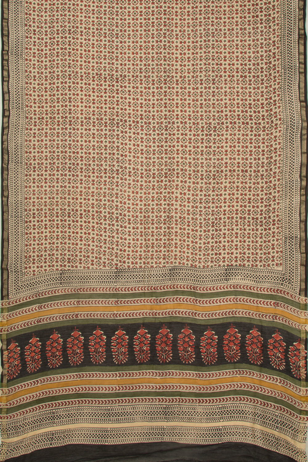 Chanderi Cotton Floral Printed Cream Saree