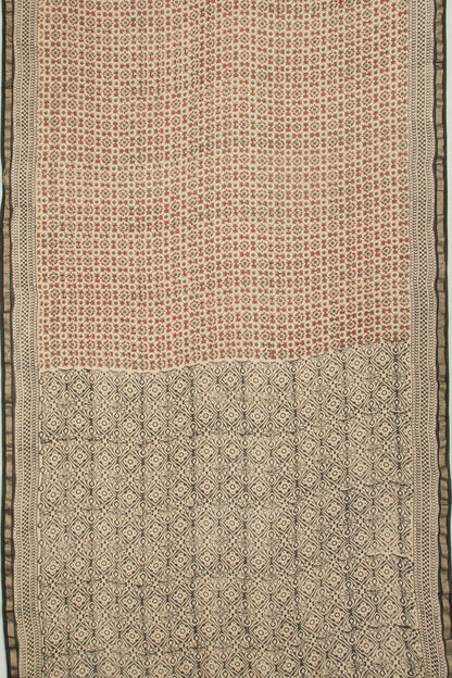 Chanderi Cotton Floral Printed Cream Saree
