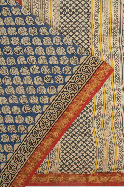 Chanderi Cotton Floral Printed Blue Saree