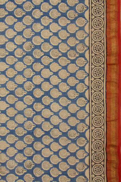 Chanderi Cotton Floral Printed Blue Saree