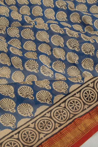 Chanderi Cotton Floral Printed Blue Saree