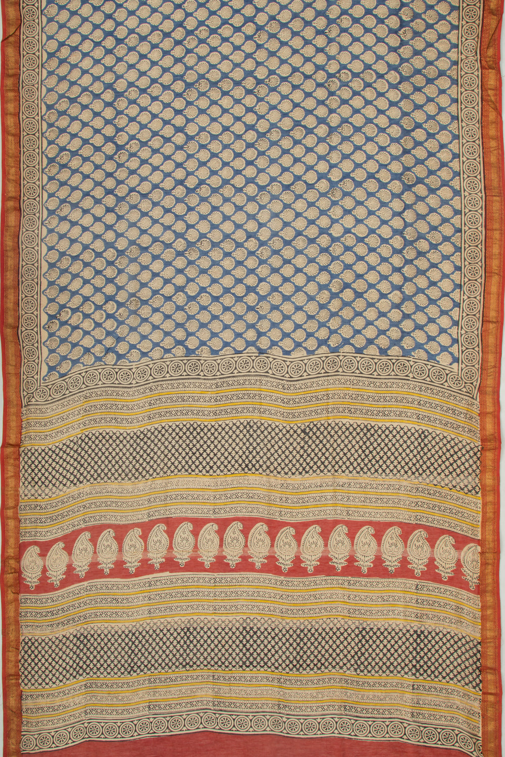 Chanderi Cotton Floral Printed Blue Saree