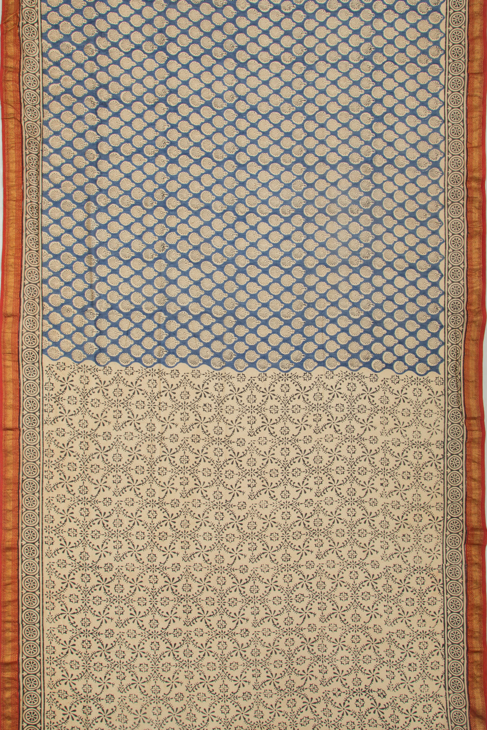 Chanderi Cotton Floral Printed Blue Saree