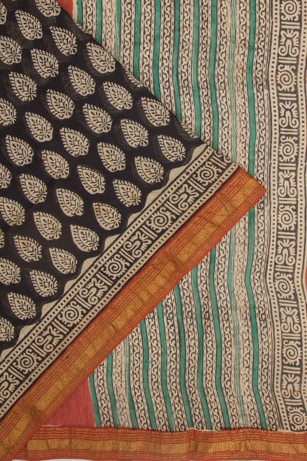 Chanderi Cotton Floral Printed Black Saree