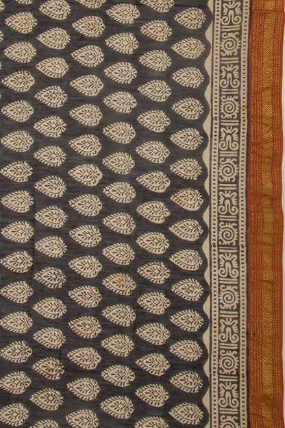 Chanderi Cotton Floral Printed Black Saree