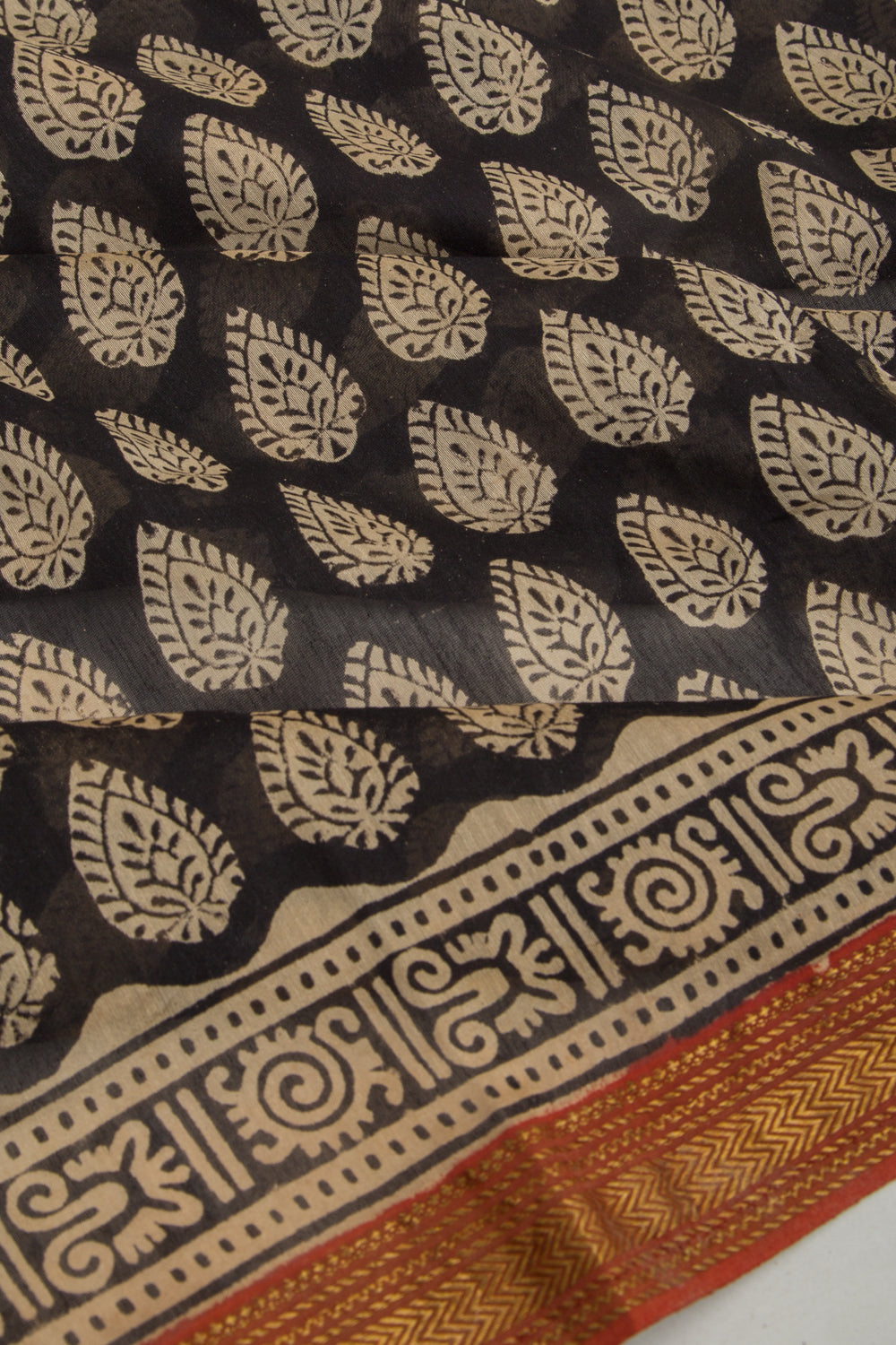 Chanderi Cotton Floral Printed Black Saree