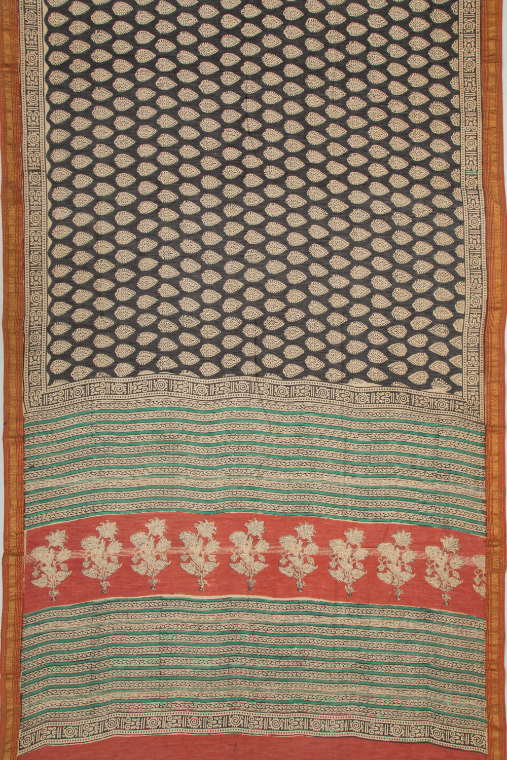 Chanderi Cotton Floral Printed Black Saree