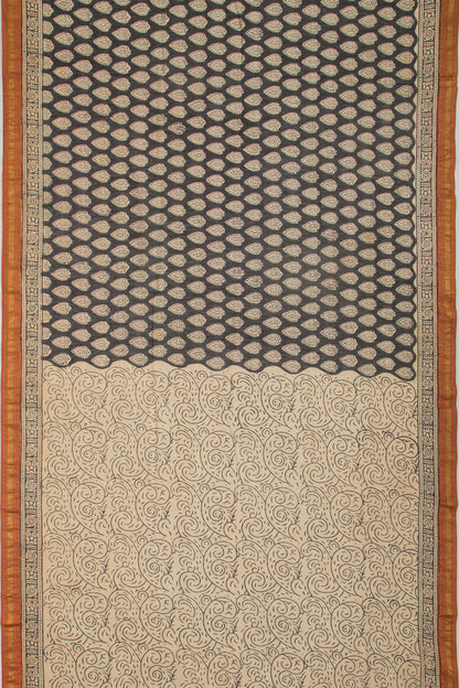 Chanderi Cotton Floral Printed Black Saree