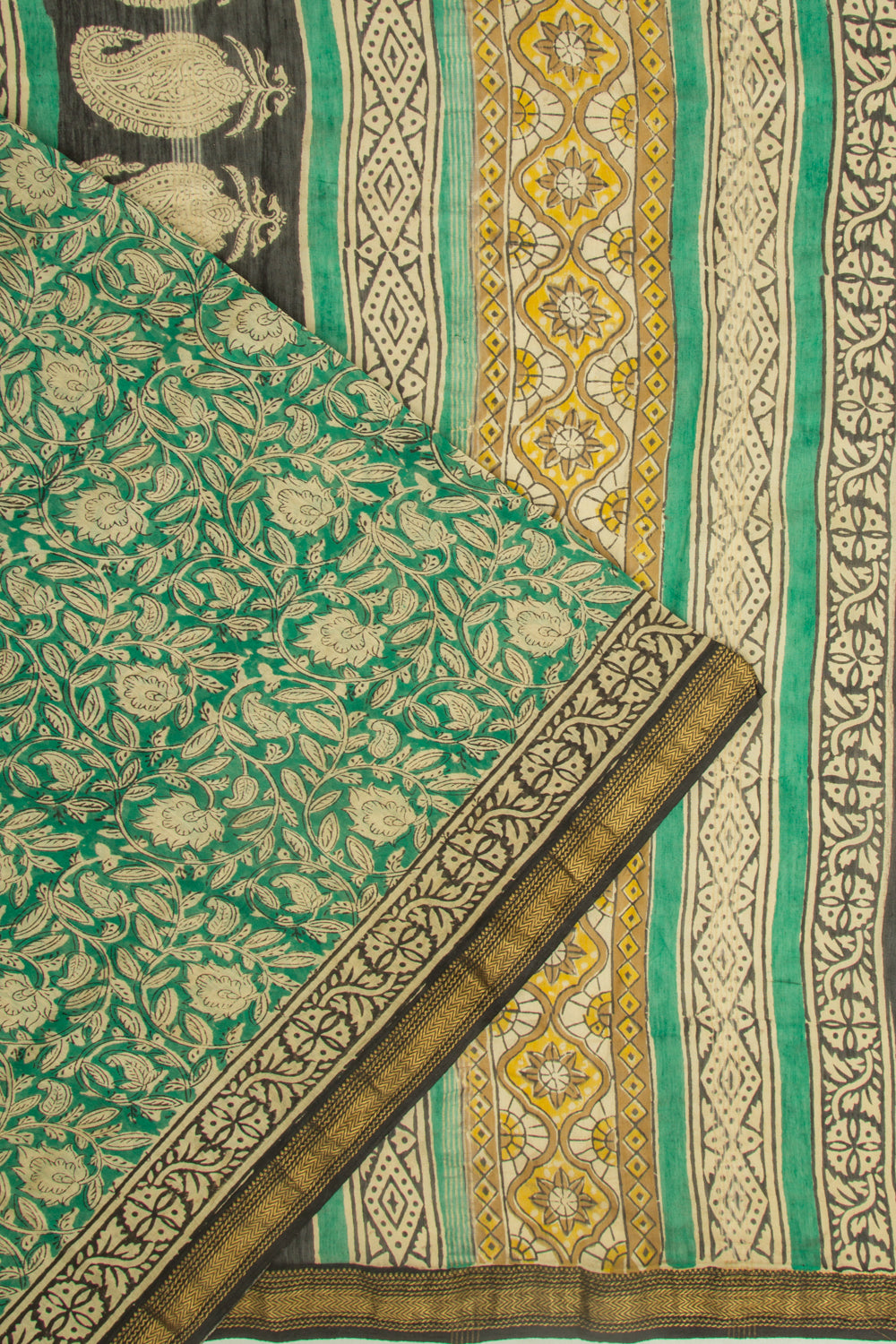 Chanderi Cotton Floral Printed Green Saree
