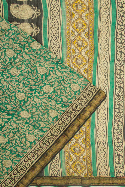 Chanderi Cotton Floral Printed Green Saree