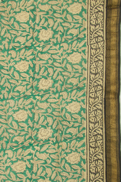 Chanderi Cotton Floral Printed Green Saree
