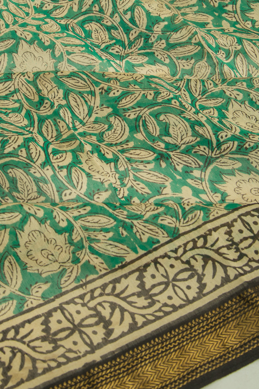 Chanderi Cotton Floral Printed Green Saree
