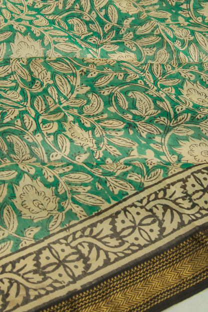 Chanderi Cotton Floral Printed Green Saree