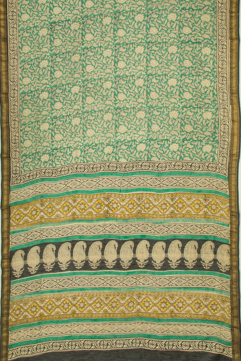 Chanderi Cotton Floral Printed Green Saree