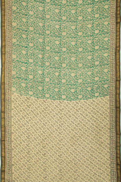 Chanderi Cotton Floral Printed Green Saree