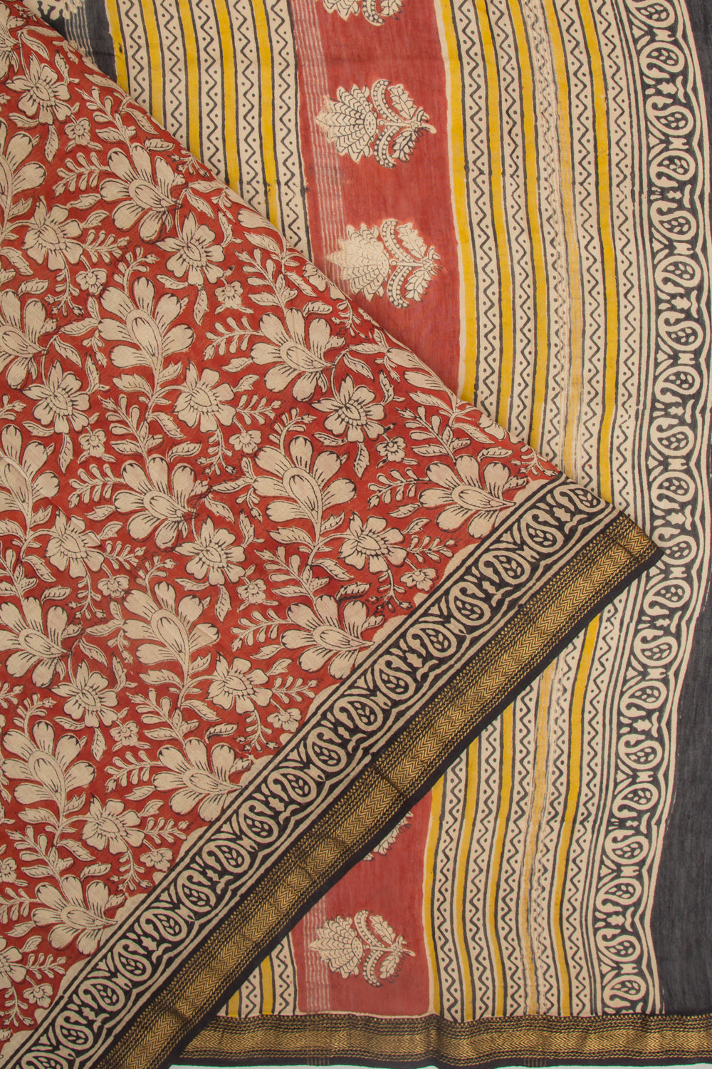 Chanderi Cotton Floral Printed Brick Red Saree