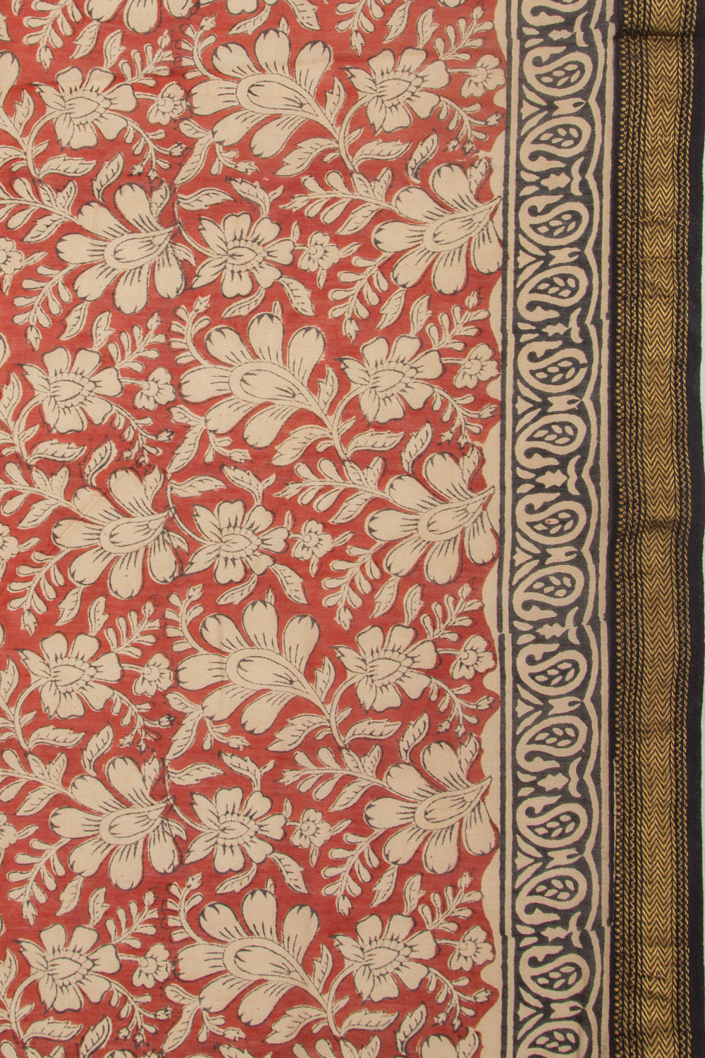 Chanderi Cotton Floral Printed Brick Red Saree