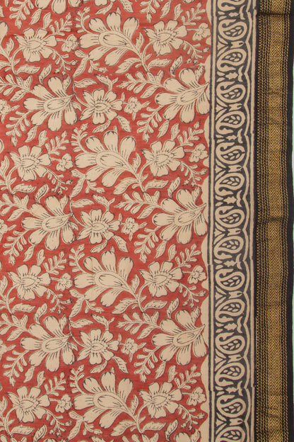 Chanderi Cotton Floral Printed Brick Red Saree