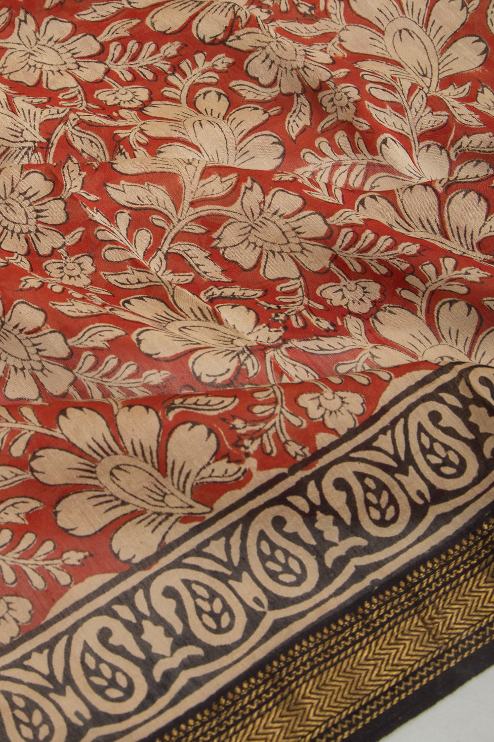 Chanderi Cotton Floral Printed Brick Red Saree