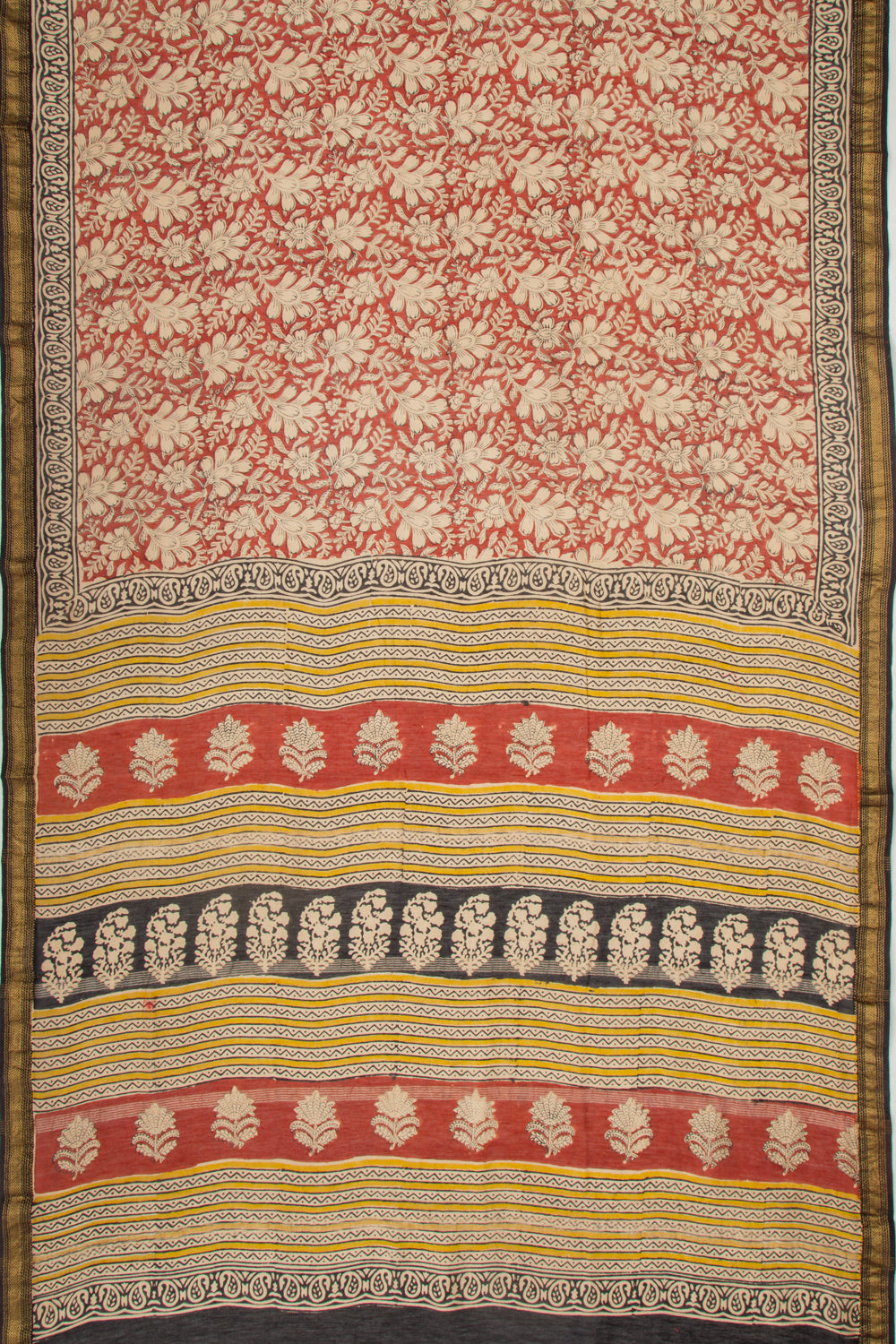 Chanderi Cotton Floral Printed Brick Red Saree