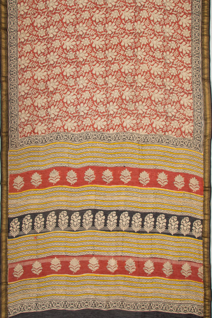 Chanderi Cotton Floral Printed Brick Red Saree