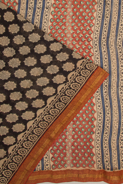 Chanderi Cotton Floral Printed Black Saree